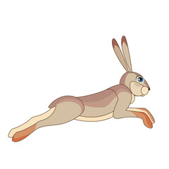 Fototapeta na wymiar Hare runs away and jumping. Cartoon character of a small mammal animal. A wild forest creature with gray fur. Side view. Vector flat illustration isolated on a white background