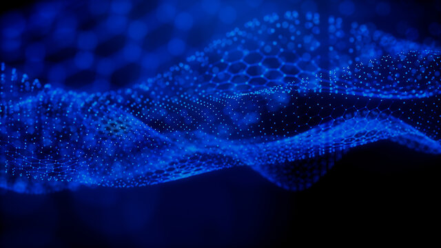 Smart Grid and Communication Concept. Blue, Futuristic Digital Style. 3D Render.