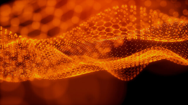 Smart Grid and Communication Concept. Orange, Futuristic Digital Style. 3D Render.
