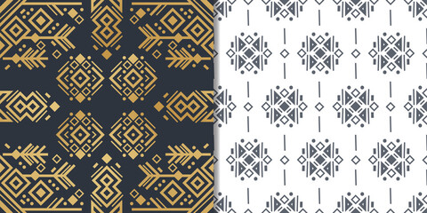 Navajo elements set with two seamless patterns and abstract Aztec elements, vector design. National tribal pattern. Background in boho style.