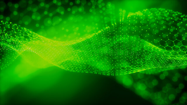 Smart Network and Connection Concept. Green, Futuristic Digital Style. 3D Render.