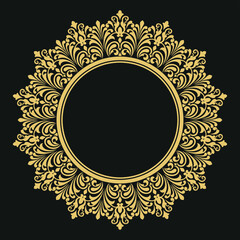 Decorative line art frames for design template. Elegant vector element for design in Eastern style, place for text. Golden outline floral border. Lace illustration for invitations and greeting cards