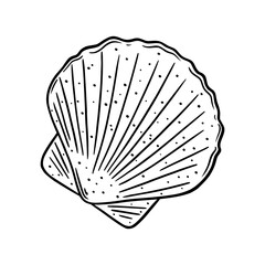 Scallop shell logo. Mediterranean seashell sketch. Vector illustration isolated in white background