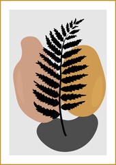 Minimalism botanical vector illustration as abstraction composition with leaves. ideal for art gallery. modern wall art poster. minimal interior design