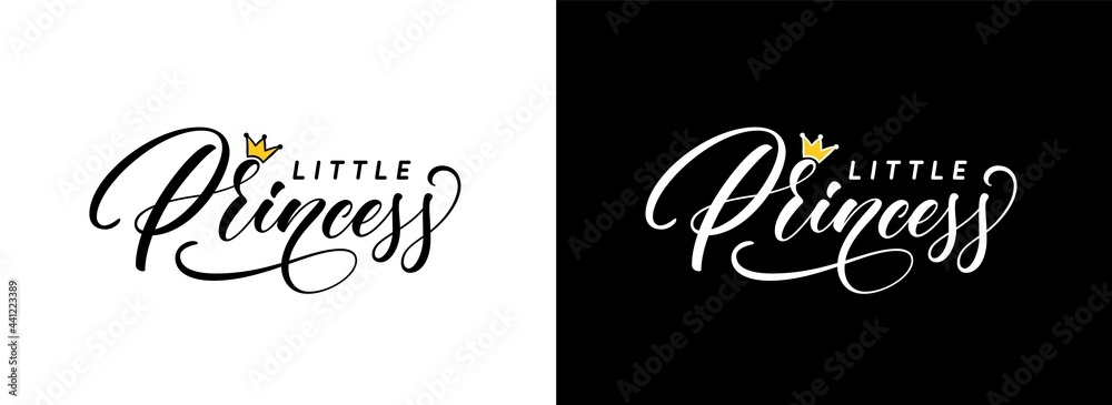 Wall mural Little Princess hand lettering. Fashionable calligraphy text for use as logo or lettering on clothes. Word Princess for the logo of a beauty salon or women's clothing store and boutique.