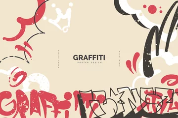Fototapeten Abstract graffiti background with colorful tags, paint splashes, scribbles and throw up pieces. Street art banner design. Artistic poster in hand drawn graffiti style. Vector illustration © alexandertrou