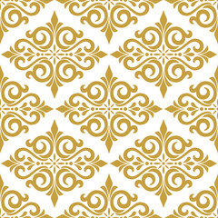 Wallpaper in the style of Baroque. A seamless vector background. Gold and white texture. Floral ornament.