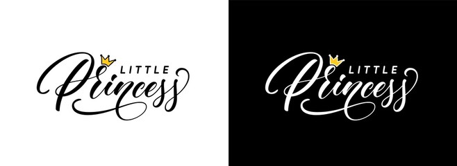 Little Princess hand lettering. Fashionable calligraphy text for use as logo or lettering on clothes. Word Princess for the logo of a beauty salon or women's clothing store and boutique. © Onabi