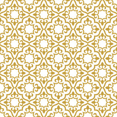 Damask wallpaper. A seamless vector background. Gold and white texture. Floral ornament