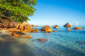 tropical beach anse lazio on praslin on the seychelles