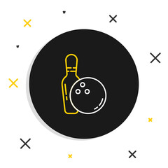 Line Bowling pin and ball icon isolated on white background. Sport equipment. Colorful outline concept. Vector