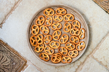 art salty lace cookies on a clay plate, rustic style