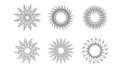 Obraz premium Set Abstract Collection Starburst Sunburst Sunset Black Line Doodle Design Elements Bursting Rays Sunrise Light Radiant Spark Vector Design Style