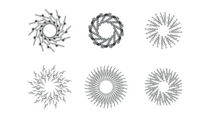 Set Abstract Collection Starburst Sunburst Sunset Black Line Doodle Design Elements Bursting Rays Sunrise Light Radiant Spark Vector Design Style