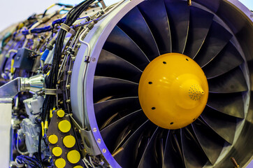 Close-up of Jet engine. Engine maintenance