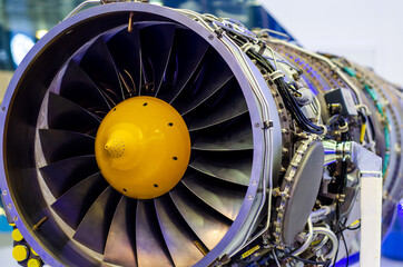 Close-up of Jet engine. Engine maintenance - obrazy, fototapety, plakaty