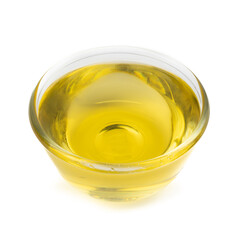 glass bowl with oil isolated on white background