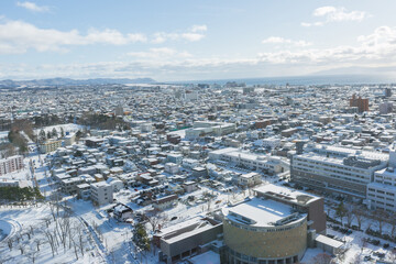 aerial of snow cityscape background in the winter