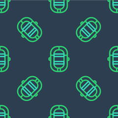 Line Rafting boat icon isolated seamless pattern on blue background. Inflatable boat. Water sports, extreme sports, holiday, vacation. Vector