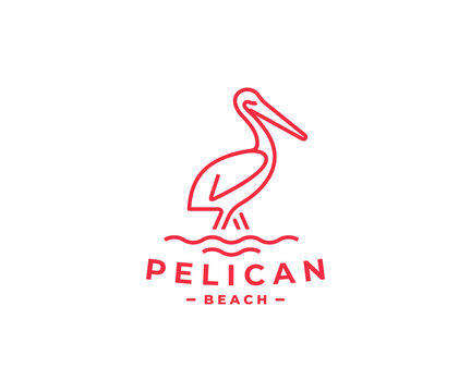 Pelican logo design. Pelican animal line art vector design. Waterfowl and water logotype