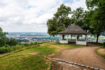 Fototapeta na wymiar Old pavilion at Fürstenlager Park during summer, Bensheim Auerbach, germany