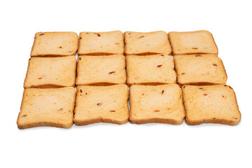Delicious bread slices isolated on a white background.