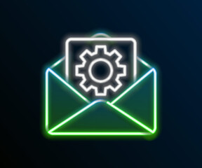Glowing neon line Envelope setting icon isolated on black background. Colorful outline concept. Vector