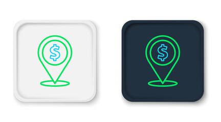 Line Cash location pin icon isolated on white background. Pointer and dollar symbol. Money location. Business and investment concept. Colorful outline concept. Vector