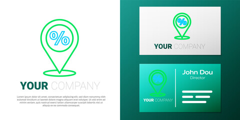 Line Location with percent discount icon isolated on white background. Money location icon. Business and investment concept. Colorful outline concept. Vector