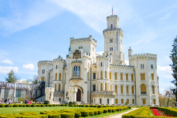 Fototapeta premium Panoramic view of Hluboka castle in Hluboka nad Vltavou, Czech Republic