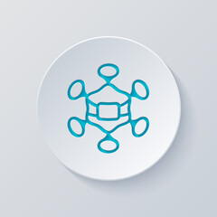 Obraz premium Simple icon of virus or bacteria, medical logo. Cut circle with gray and blue layers. Paper style