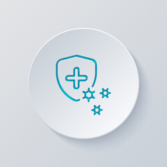 Immune system, antivirus protection, simple medical icon. Cut circle with gray and blue layers. Paper style