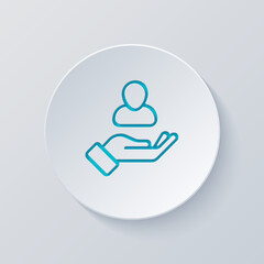 Customer retention, patient assistance, focus on service, business icon. Cut circle with gray and blue layers. Paper style