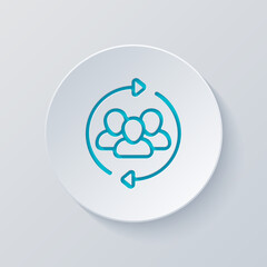 Group of people, teamwork or business community, social icon. Cut circle with gray and blue layers. Paper style