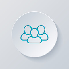 Group of people, teamwork or business community, social icon. Cut circle with gray and blue layers. Paper style