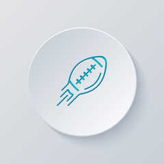 American football, rugby ball, sport logo. Cut circle with gray and blue layers. Paper style