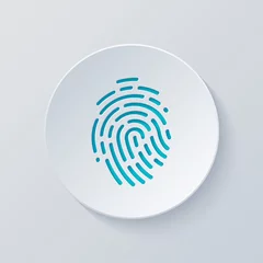 Fotobehang Fingerprint, unique identity of person, digital or biometric security. Cut circle with gray and blue layers. Paper style © fokas.pokas