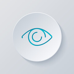 Eye, clear vision, simple icon. Cut circle with gray and blue layers. Paper style