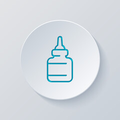 Eye or nasal drops, dropper, medical icon. Cut circle with gray and blue layers. Paper style