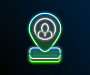 Glowing neon line Worker location icon isolated on black background. Colorful outline concept. Vector