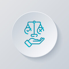 Ethic and moral of social life, scale icon. Cut circle with gray and blue layers. Paper style