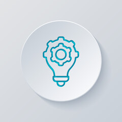 Knowledge icon, gear and bulb, innovative idea. Cut circle with gray and blue layers. Paper style