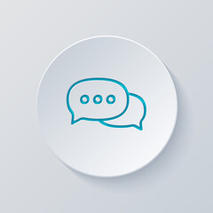 Speech bubbles, chat messages, text clouds, simple icon. Cut circle with gray and blue layers. Paper style