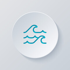 Simple wave icon, sea or ocean, abstract business logo. Cut circle with gray and blue layers. Paper style