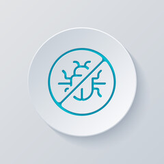 Simple bug icon, computer virus or malware. Cut circle with gray and blue layers. Paper style