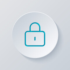 Locked padlock, private information, simple icon. Cut circle with gray and blue layers. Paper style