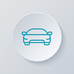 Car silhouette, simple icon. Cut circle with gray and blue layers. Paper style