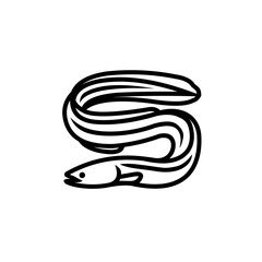 Eel fish icon. Black line vector isolated icon on white background. Best for menus of restaurants, cafes, bars and food courts.
