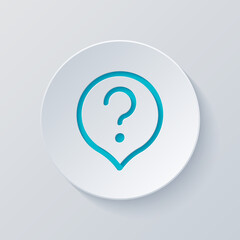 Question mark in bubble, simple icon of faq or chat. Cut circle with gray and blue layers. Paper style