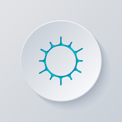 Bright sun, sunny weather, simple icon. Cut circle with gray and blue layers. Paper style